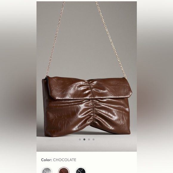 NWT new Anthropologie scrunched envelope clutch faux leather crossbody brown bag - Picture 1 of 17